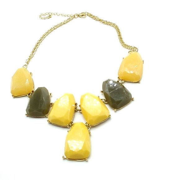 Gold-tone Statement Bib Necklace Mustard Yellow & Green Lobster Clasp - Picture 8 of 10